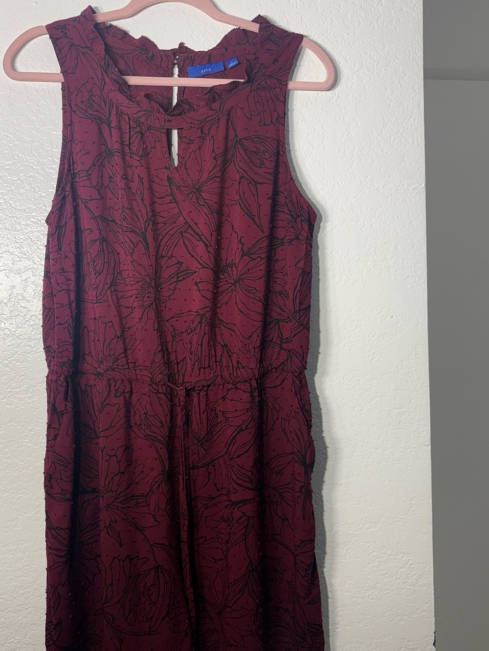 Apt. 9 Sleeveless Burgundy Dress with Black Floral Print
